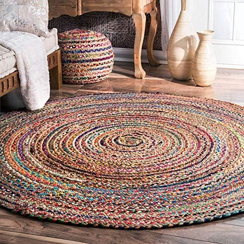 Cotton Trendy 150 cm Round Braided Jute Area Rug, Multi Colour