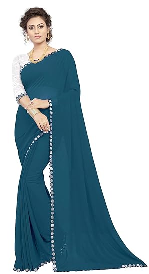 Womens Georgette Saree With Blouse Piece-Free Size