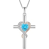 PYNZY Cross Necklace for Women, 925 Sterling Silver Infinity Cross Necklaces Heart Birthstone Pendants Christian Crucifix Baptism Jewelry Gifts for Her