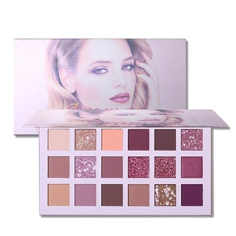 18 Farben Matte Shimmer Lidschatten-Palette, ROMANTIC BEAR Hochpigmentiertes Rosa Violett Warme Lidschatten Glitter Puder Aug