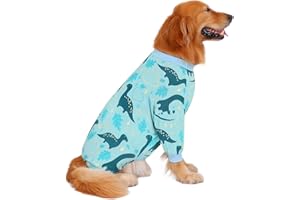 HDE Dog Pajamas One Piece Jammies Jumpsuit Pet Clothes Outfit Stretchy Lightweight Comfy Shirt Pjs for M-3XL Dogs Dinosaurs - 3XL