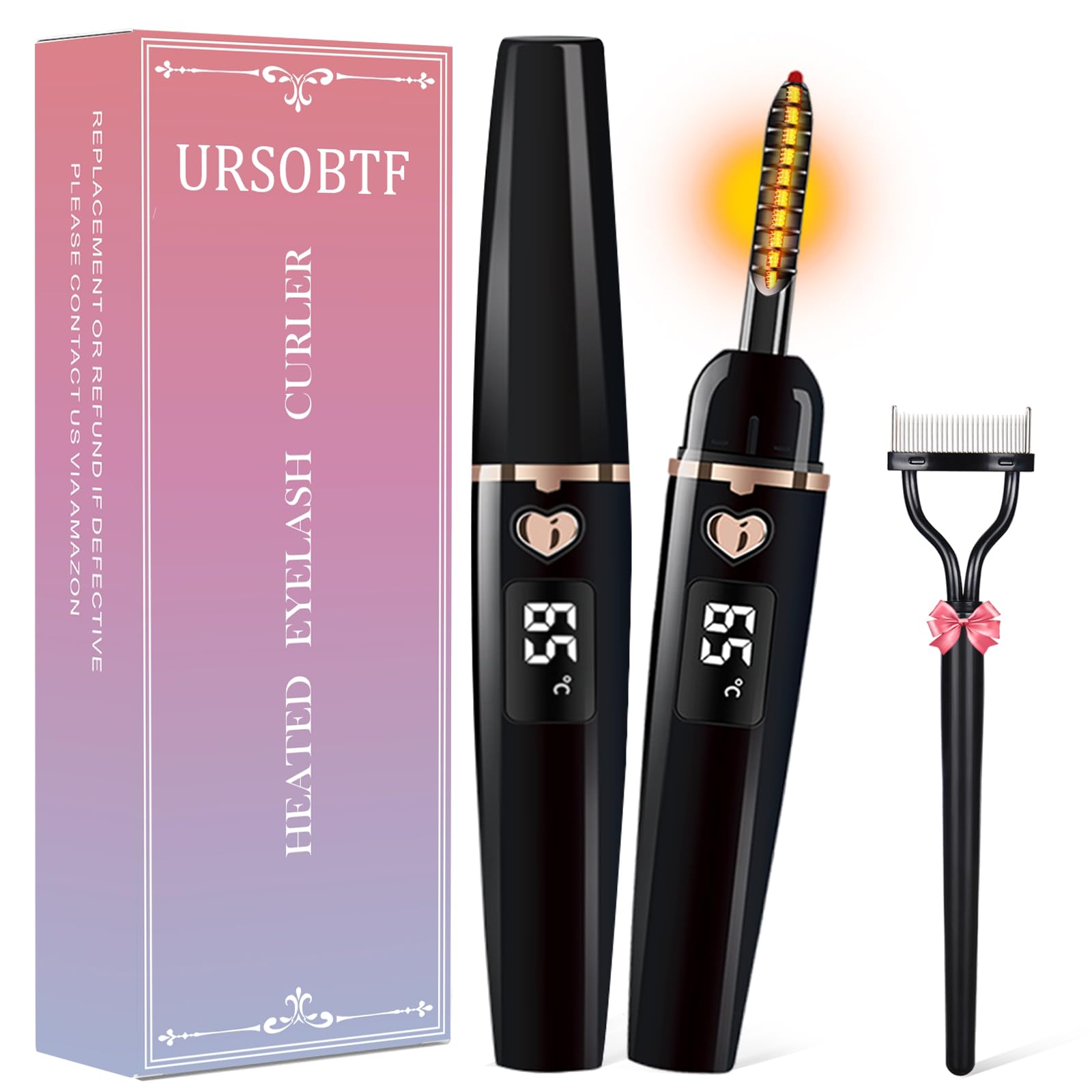 Photo 1 of URSOBTF Heated Eyelash Curlers, Electric Eyelash Curler Type C Rechargeable, Heated Lash Curler for Women Natural Eye Lash Curler Makeup Tool with Eyelash Comb, 24 Hours Long Lasting - Black