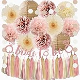 Dusty Rose Boho Bridal Shower Decorations Dusty Pink Champagne Gold Beige Bachelorette Party Decorations Rustic Bride to Be Banner Rose Gold with Cream Beige Tassel Garland for Engagement Wedding