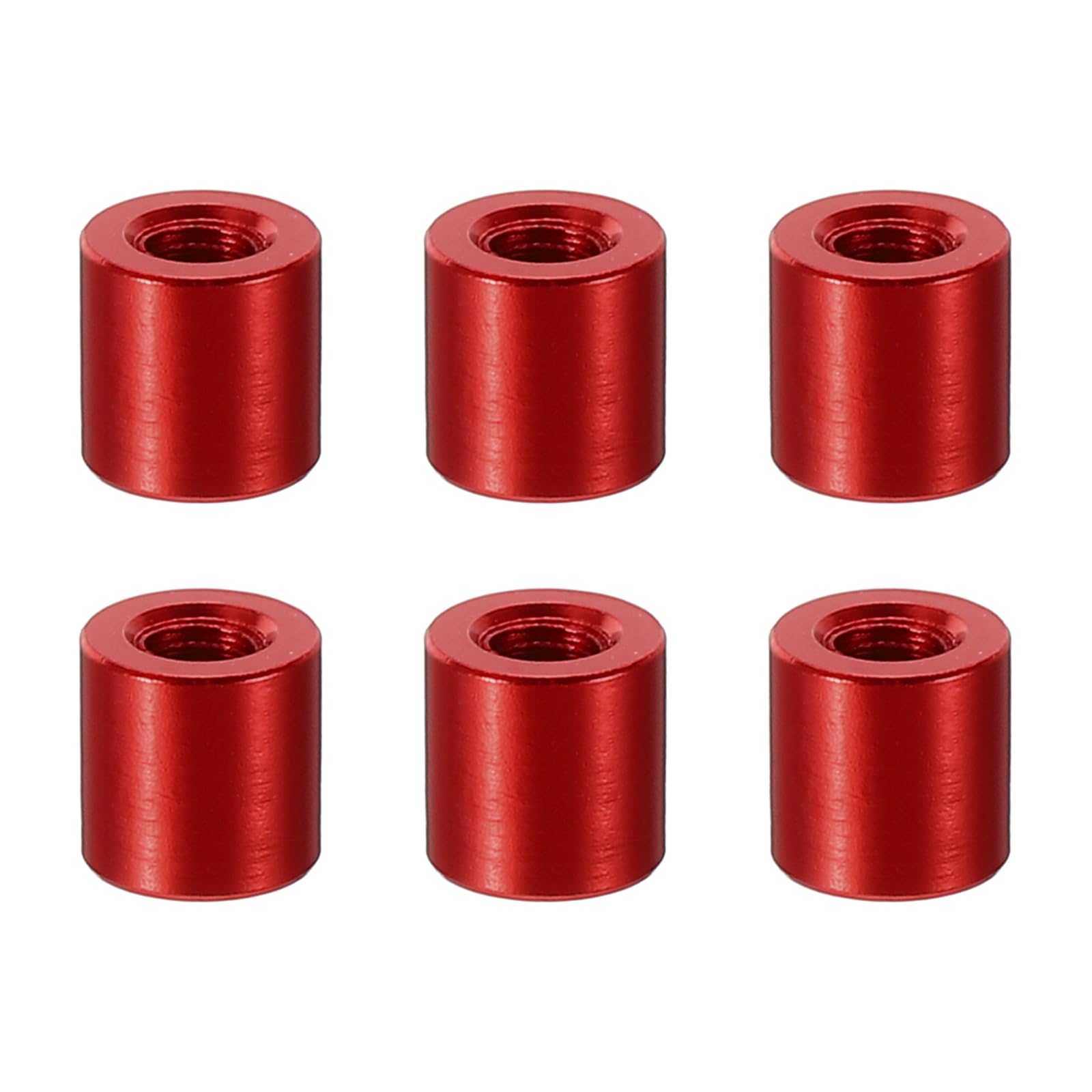 PATIKIL 12pcs M3 Metal Threaded Standoff Spacer Nuts, Round Aluminum Spacers Female Coupling Screws, 1/8" ID x 1/4" OD, Red 3x6x6mm — image 1