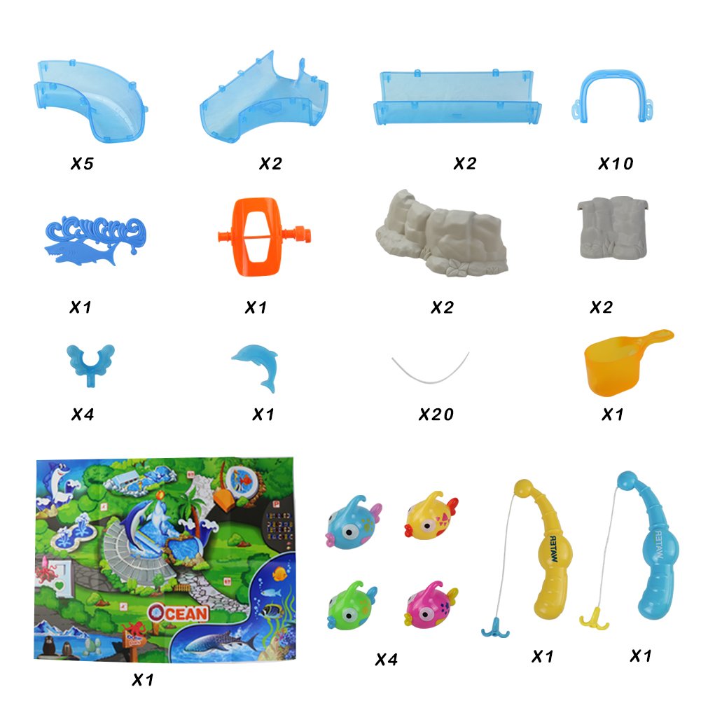 Water Play Table Toy Fishing Game Splash Waterpark with Accessories and Music Shine for Kids 3+, 30*29*17cm, Small Size