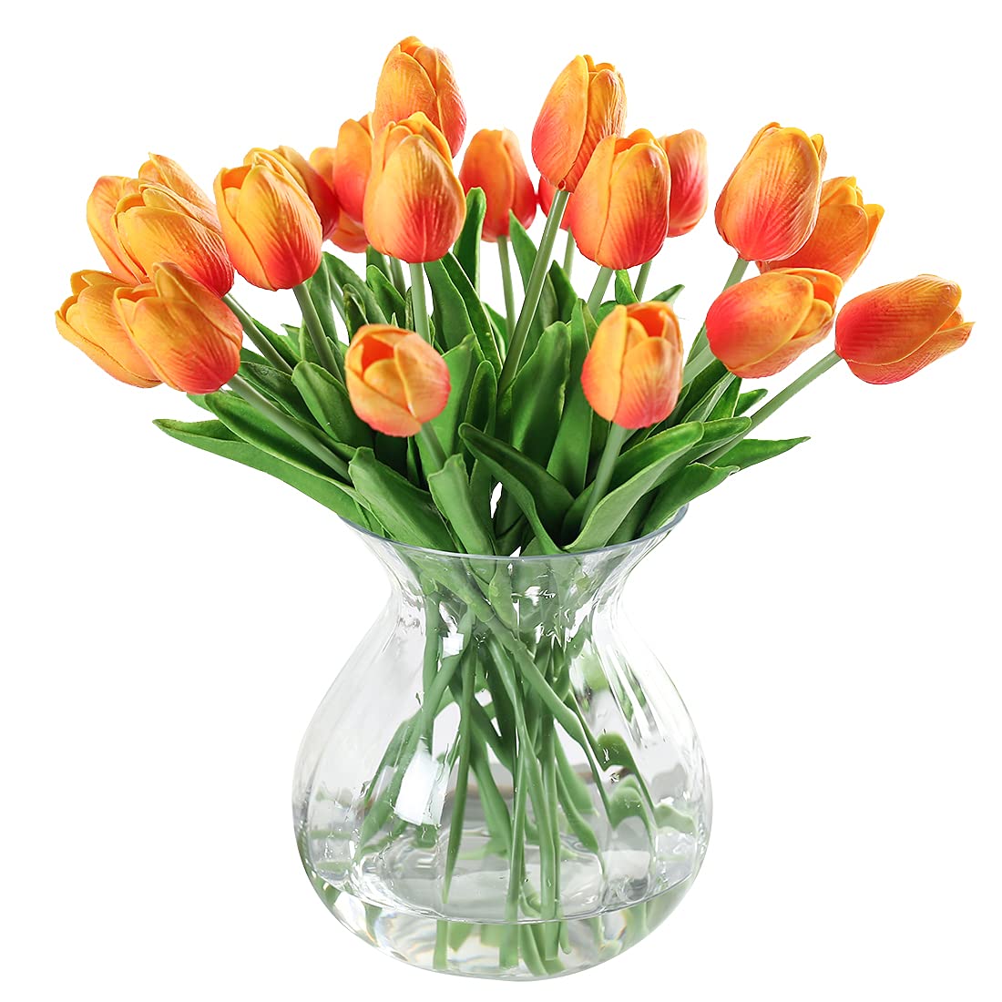 JUSTOYOU 10pcs Real Touch Latex Artificial Tulips Flowers Fake Tulips Flowers Wedding Bouquets for Wedding Home Garden Decoration (Orange)