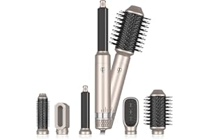 TANSHINE 6-in-1 Auto Hair Styler: Blow Dryer Brush, Hair Wrap Hairstyler, Hot Air Brush with Left & Right Curling Wand and Detachable Heads
