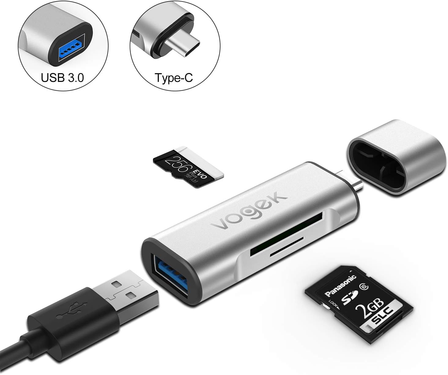 USB 3.0 SD Card Reader Memory Card Reader, VOGEK USB Type C Adapter with USB HUB for MacBook/MacBook Pro, Google Chromebook Pixel/Pixel 2/ Pixel XL, Huawei P9 P10 P20, OnePlus 6 3, Nexus 5X/6P