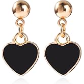 QIAOLEHUI Minimalism Red Love Heart Dangle Earrings Red Enamel Heart Drop Earrings for Women Valentine's Day Birthdays Jewelry Gifts