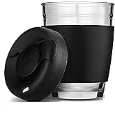 LIFEHIM 12 oz Glass Coffee Cup with Lid and Sleeve, Black Travel Coffee Mug for Hot or Iced Drinks, Reusable Travel Tumbler for Home, Office, or On The Go, Leak Proof, BPA Free