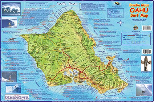 Oahu Hawaii Surf Guide Surfing Map Franko Maps Laminated Poster