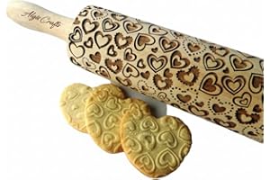 Hearts Embossing Rolling pin. Laser Cut Embossed Dough Roller with Lovely Herats. Wooden Embossing Dough Roller for Cookies a