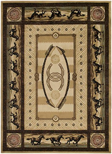 Western Horse Beige 2x8 Area Rug, 2'3x7'7