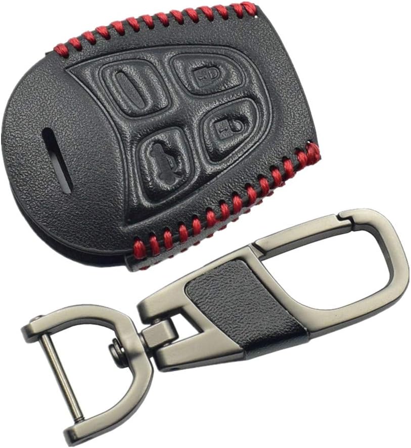 Happyit Leather Car Key Cover Cases Keychain for SAAB 9-3 9-5 93 95 4 Buttons Car Remote Accessories, Black, 20 cubic centimeters