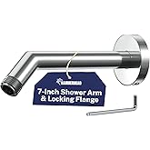 HammerHead® Solid Metal Shower Arm and Flange - 7.5 Inch 304 Stainless Steel Extension Pipe - Universal Shower Head Arm with 