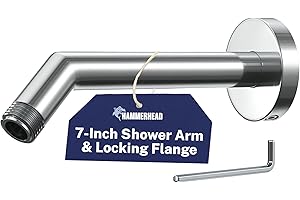 Hammerhead® Solid Metal Shower Arm and Flange - 7.5 Inch 304 Stainless Steel Extension Pipe - Universal Shower Head Arm with 