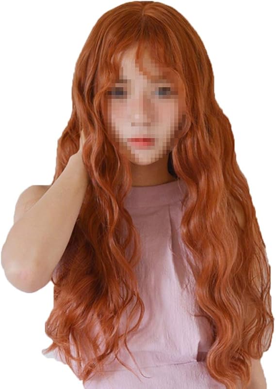 Amazon フルウィッグ ロングウェーブ 小顔 キュート ナチュラルフルウィッグ ぱっつん 姫カット 巻き ふんわり 原宿 ロリータ 高温耐熱 ネット付き オレンジ フルウィッグ 通販