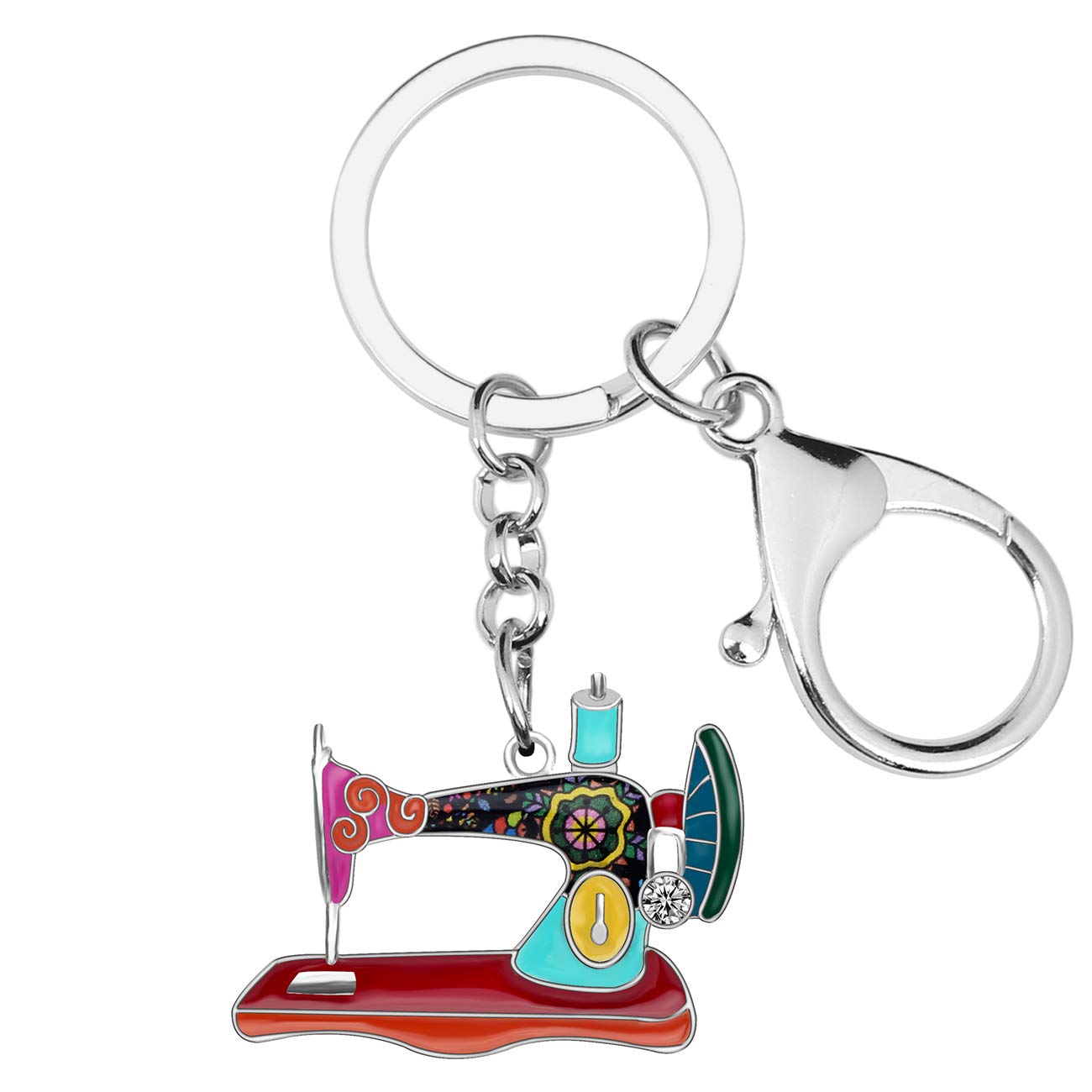 BONSNY Enamel Metal Novelty Sewing Machine Key Chains For Women Girl Gift Car Purse bag Rings Charms (Multicolor)