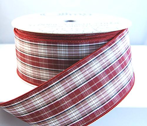 Wire Edged Joleen Plaid Burgundy Christmas Ribbon 2 1/2" 50 Yards