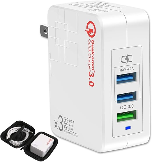 aicode usb wall charger 38w quick charge 3 0 usb power adapter with dual ports 5v 2 4a foldable plugs 110 240v compatible with iphone