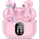 Btootos Wireless Earbuds, Bluetooth 5.4 Headphones Bass Stereo, Ear Buds with Noise Cancelling Mic, IP7 Waterproof in Ear Earphones, 36H LED Display Bluetooth Earbuds for Laptop Pad Phones, Deep Pink