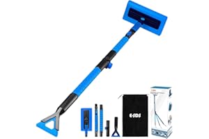 E-SDS 60” Snow Broom Ice Scraper Bendable Snow Remover for Cars with 12.2” Foam Head, Extendable Snow Brush for Car, Truck and SUV, Blue
