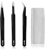 thumbnail image 2 of Aoje-Link ESD-17 Professional Anti-Static Precision Technology Tweezers, Non-magnetic Fine Tip Curved, Stainless Steel Plastic Coated, Full Length 125mm, Black, 4pcs 2 of 12