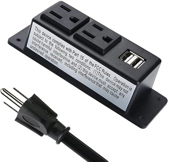 Desk Power Socket with USB Port, Recessed 2 Plugs Outlets