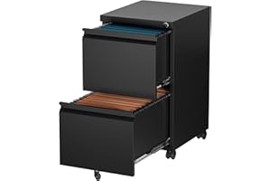 AFAIF 2 Drawer File Cabinet with Lock, Rolling File Cabinets for Home Office, Small Metal Filing Cabinet Office Drawers Under Desk for Letters/Legal/A4 Size, Assembly Required