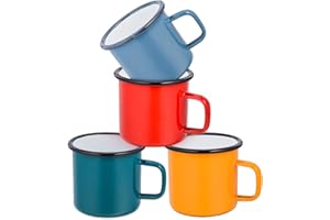 E-far Coffee Mug, 12 Ounce Enamel Coffee Tea Camping Cup Mugs, Red/Yellow / Blue/Green, Healthy & Bright Colors - Set of 4