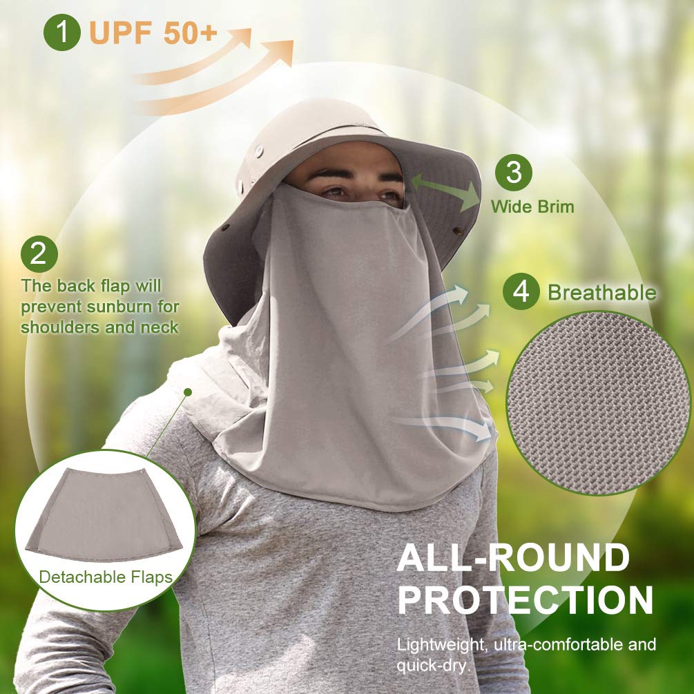 Sun Hat for Men Women Summer Outdoor Sun Protection Wide Brim Bucket Hat Breathable Mesh Fishing Hiking Beach Golf Hat (Khaki)