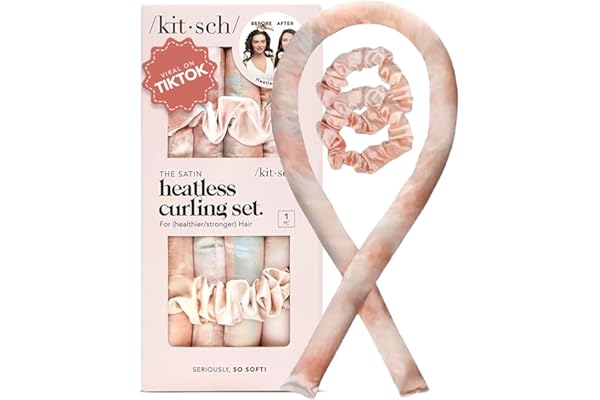 Kitsch Satin Heatless Curling Set - Overnight Hair Curlers to Sleep in, Heatless Curls, Heatless Hair Curler Overnight Curls, Heatless Curling Rod Headband, No Heat Soft Curlers, Hair Rollers - Sunset