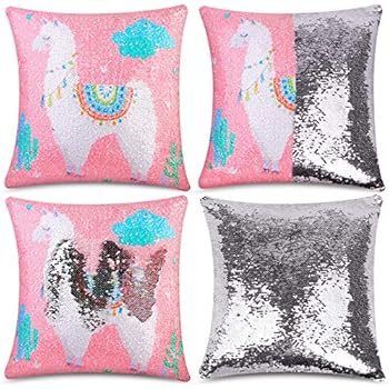 DEEECREEK Sequin Pillow Cover, Mermaid Pillows Case Funny Sparkle Flip Magic Reversible Sequin Pillow Cover Decorative Throw Cushion Case for Couch Home (Pink Alpaca)