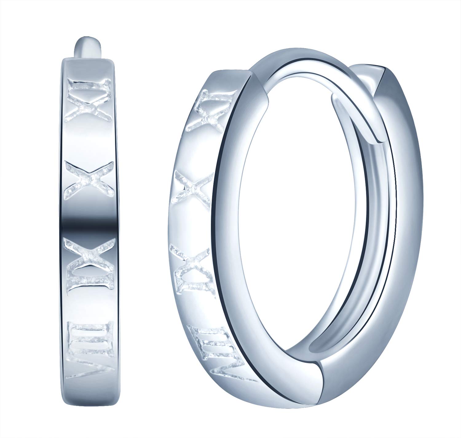 Woman's Girl's Sterling silver Earrings, Vintage Roman Numeral Hoop, silver and rose gold, elegant and unique, gift for Birthday, Valentine's Day and Christmas