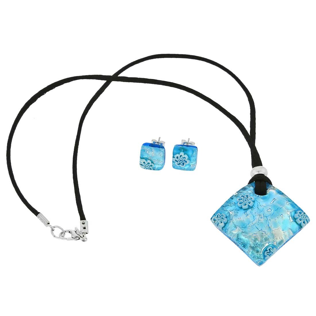 Glass Of Venice Venetian Reflections Aqua Silver Murano Glass Necklace and Earrings Set - Women's Jewelry Set