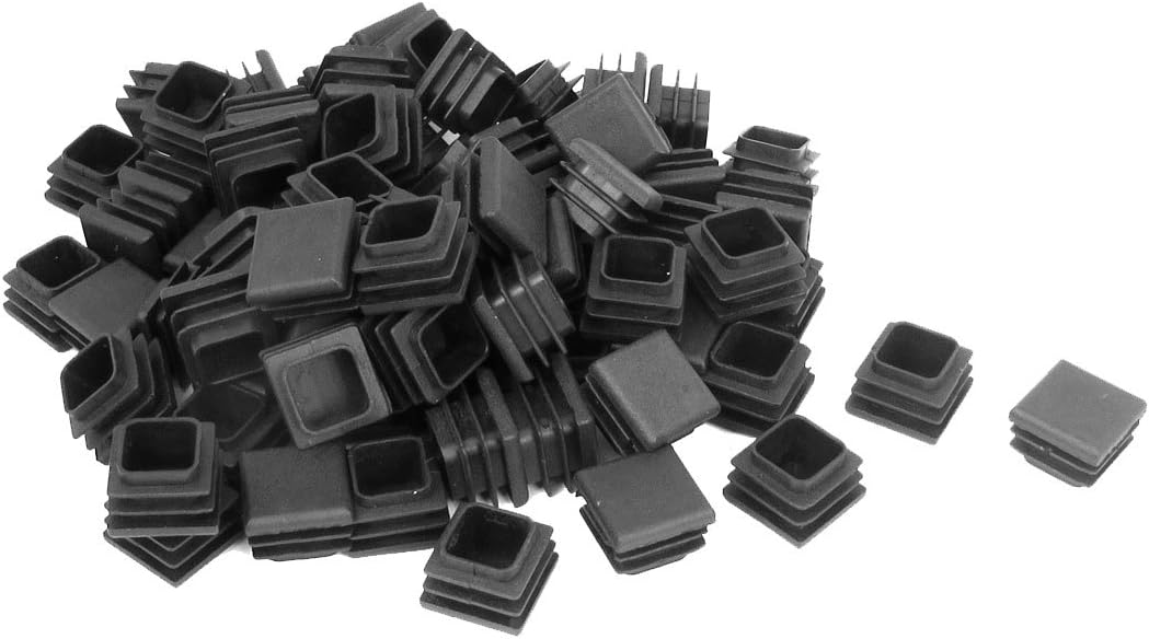 sourcing map Plastic Box Section Blanking End Caps Square Tube Bung Insert 20mm 100pcs, Black