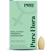 Pure Flora Vaginal Probiotic Suppository - 4 Strain Lactobacillus + Lactoferrin + USP Hyaluronic Acid - Promotes Healthy Vaginal Microbiome, Odor, BV, pH Balance, & Dryness Relief - Natural - 10 Count