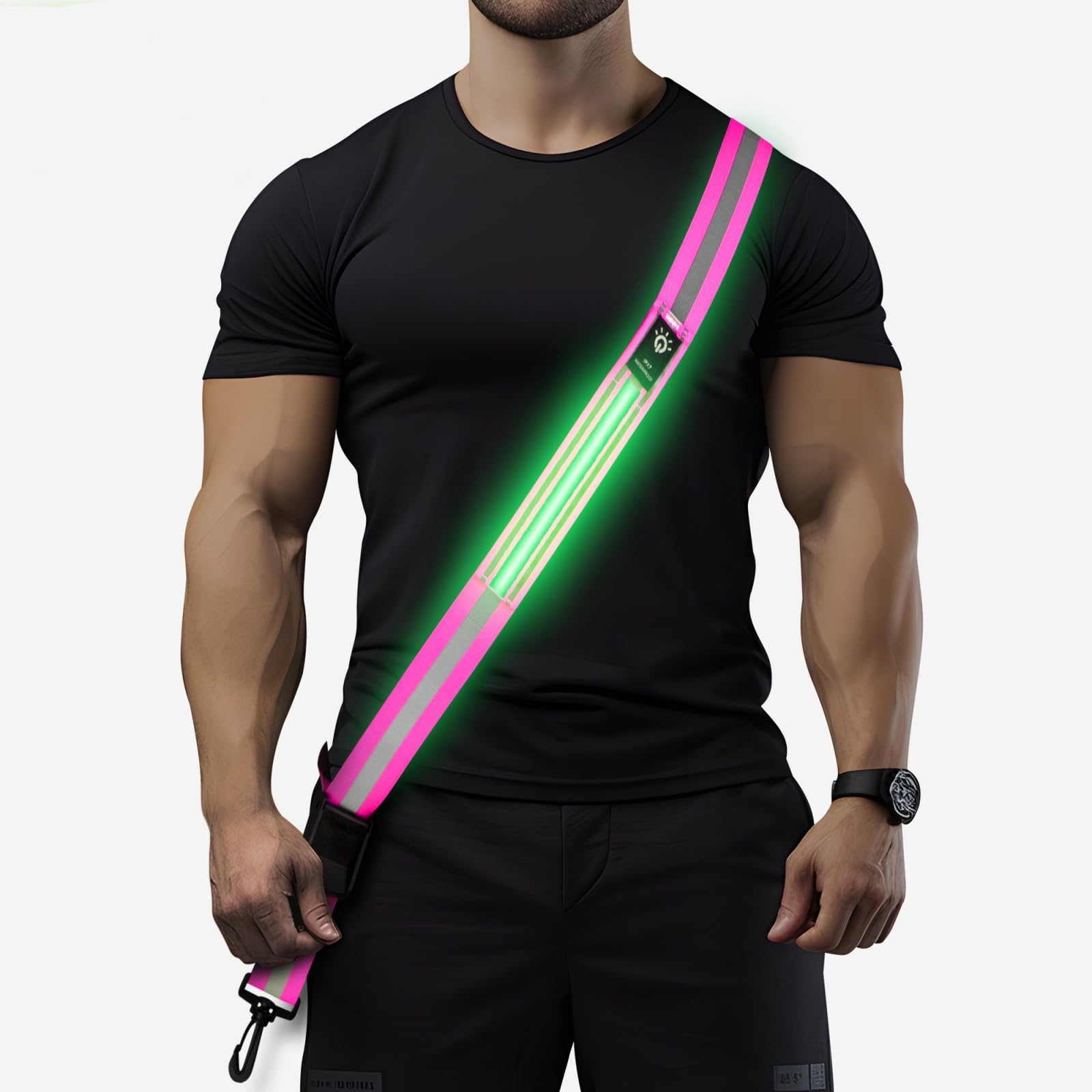 Photo 1 of LED Running Gear High Visibility Reflective Belt Sash, Adjustable Night Walking Safety Gear, Rechargeable Light Up Running Reflective Belt for Runners Walkers Men Women(Pink)