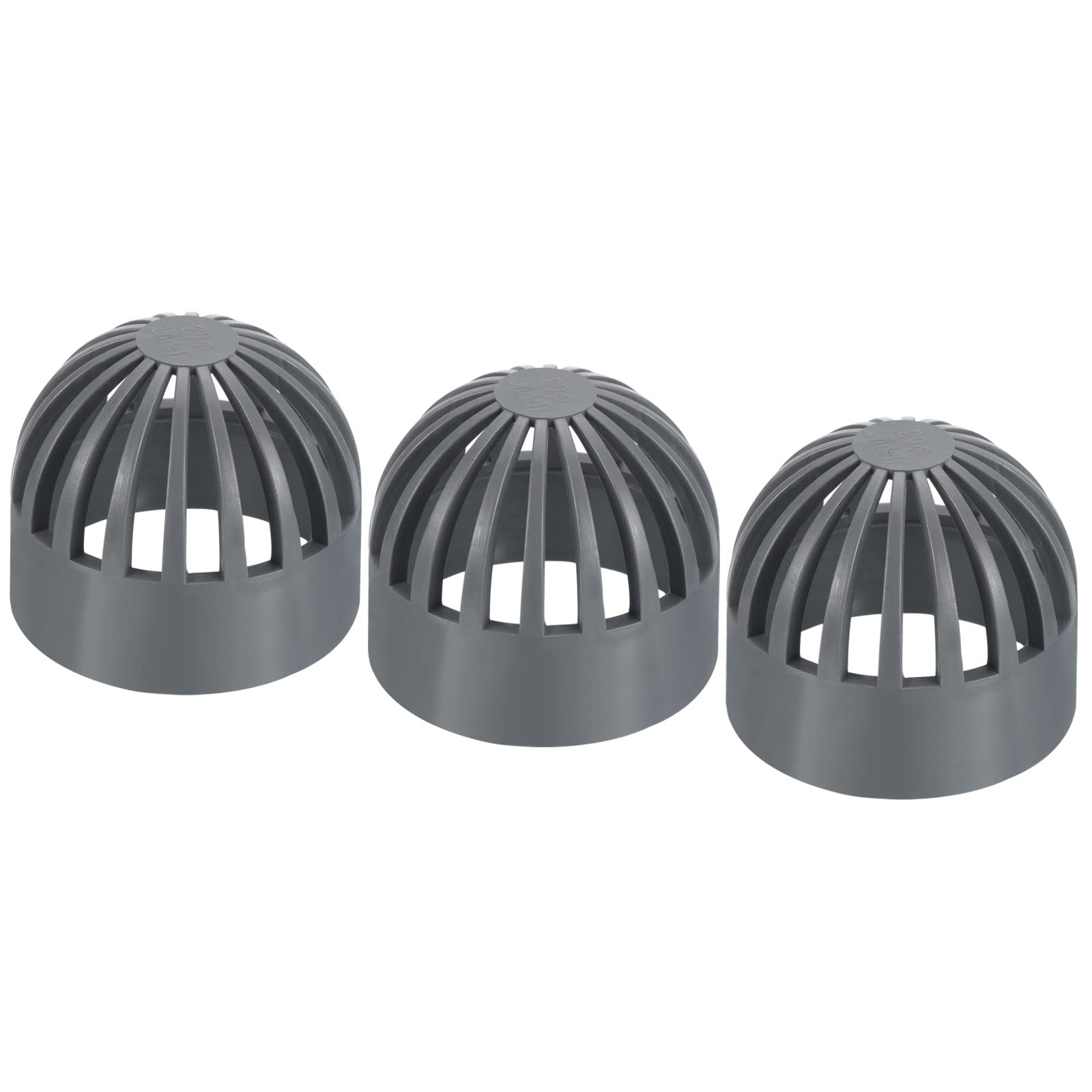 PATIKIL 63mm ID Atrium Drain Grate Cover, 3 Pack Round Outdoor UPVC Sewer Drain Pipe Fitting Adapter for Drainage System, Gray