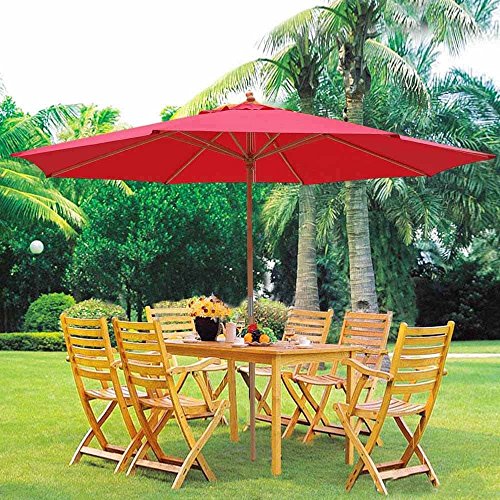 oldzon 13' Ft Patio Wooden Umbrella Sunshade German Beech Wood Outdoor Beach Pool Yard with Ebook - Thumbnail 2