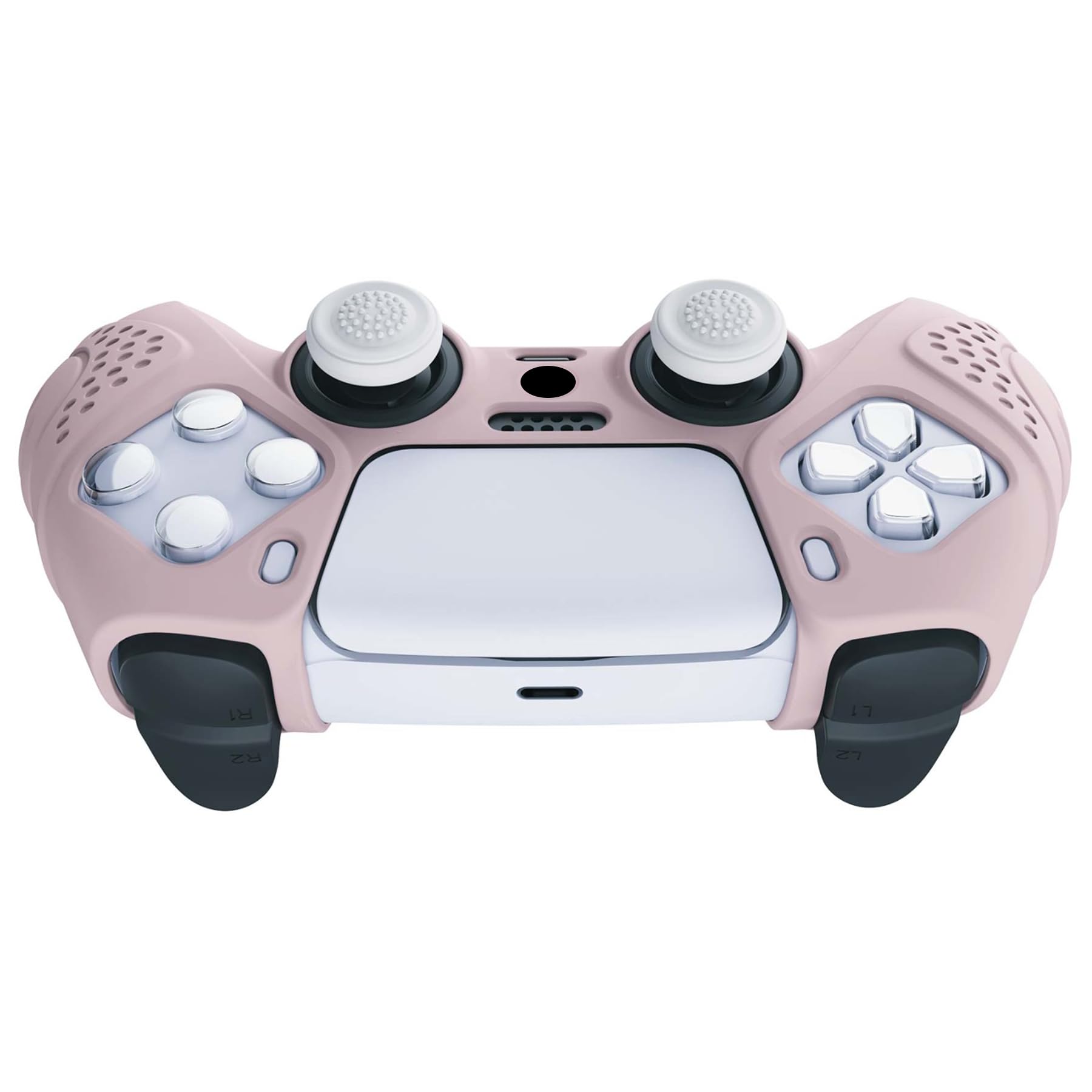 eXtremeRate PlayVital Guardian Edition Cherry Blossoms Pink Ergonomic Soft Anti-Slip Controller Silicone Case Cover for ps5, Rubber Protector Skin with White Joystick Caps for ps5 Controller