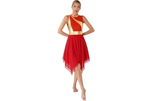 easyforever Womens Lyrical Liturgical Praise Dance Dress Gold Color Block Metallic Irregular Worship Costume