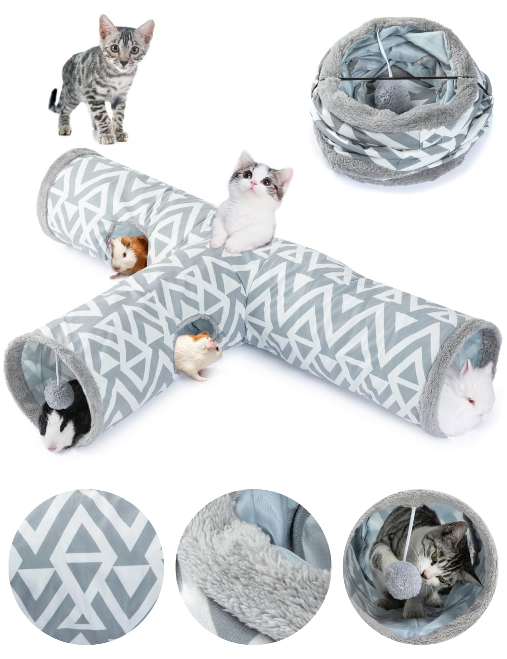 JanYoo Cat Tunnel Bunny Tunnel 3 Way Collapsible Cat Tunnels for Indoor Cats Pet Toy Tube Rabbit Hideout Guinea Pig Ferret Kitty Tunnels