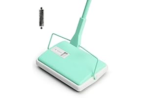 Eyliden X-Large Carpet Sweeper - Quiet Manual Sweeper for Carpets & Rugs | 1 Extra Refill Roller Brush | Non-Electric, Hand Push, Quietly Cleans Debris and Messes, Restaurant Roller Broom (Mint)