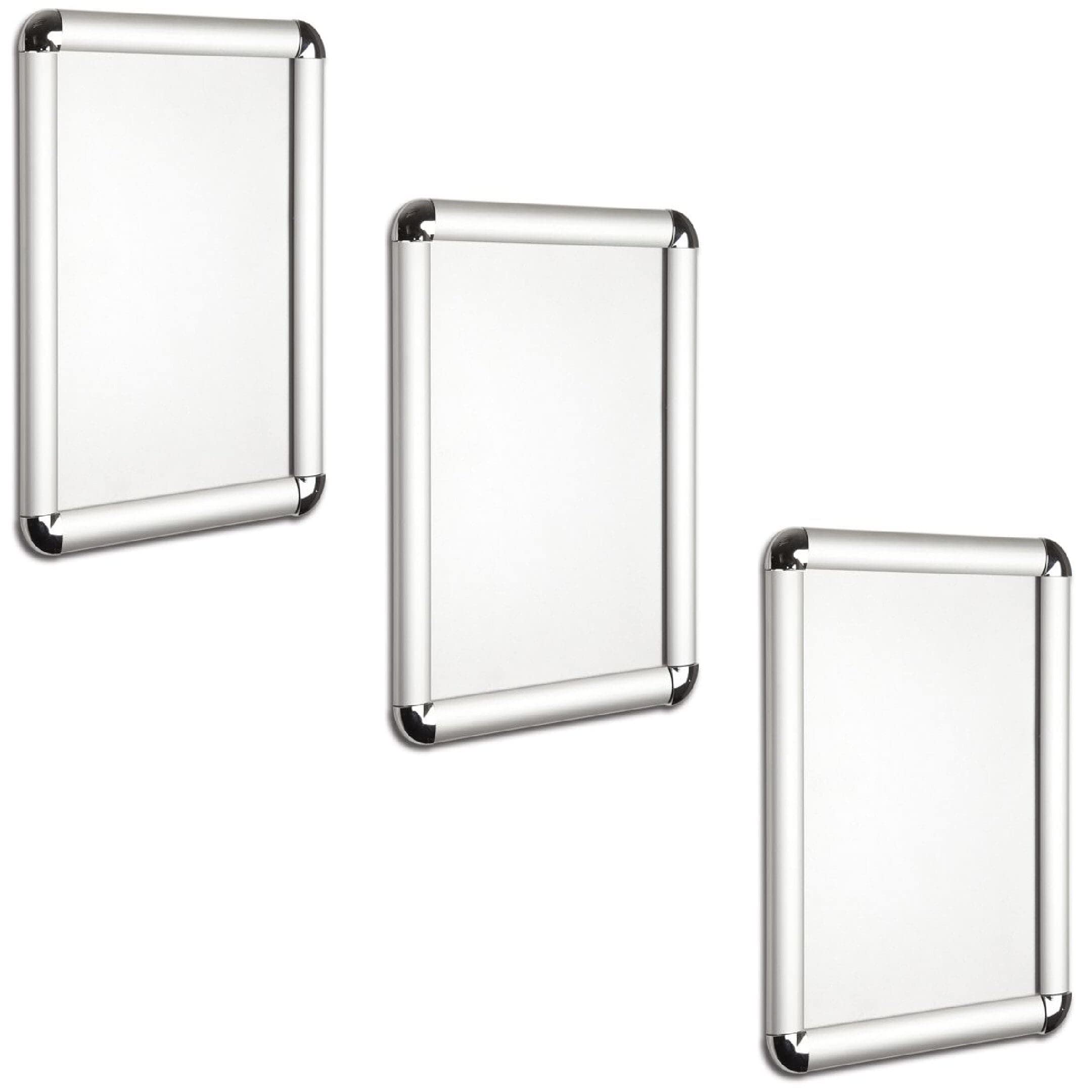 ROUND CORNER 25mm Silver Snap Frame Poster Holder Retail Display – A4, A3, A2, A1, A0 - (Pack OF 3. A4 (W) 21 x (H) 29.7 cm)