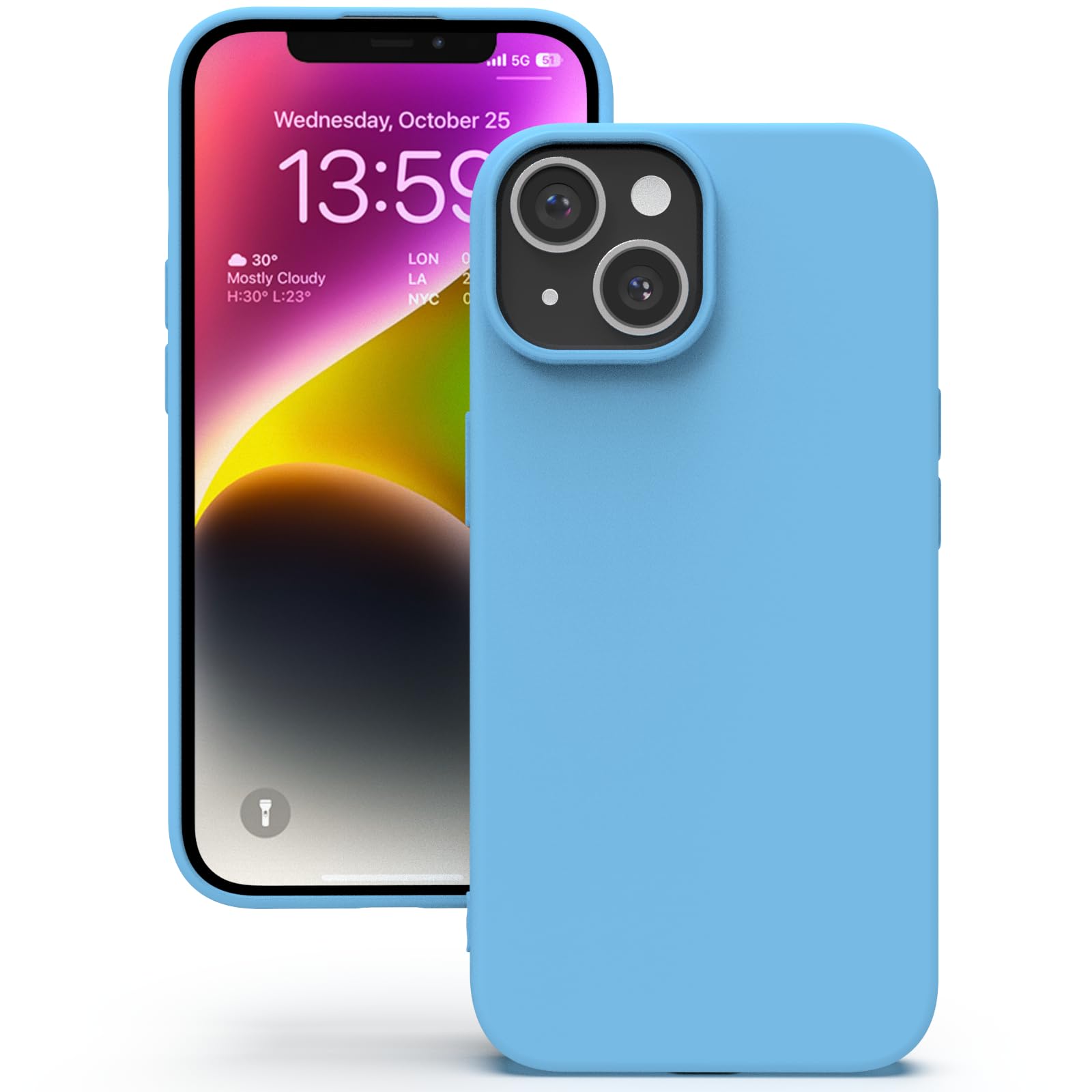 YATWIN Silicone Case for iPhone 13, Soft-Touch, Shockproof, DustProof, Antiskid Full Body Armour Phone Cover for Apple iPhone 13 - Sky Blue