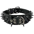 Berry Pet Sharp Spiked Studded Dog Collar - Stylish Leather Dog Collars - 2 Inch in Width Fit for Medium & Large Dogs - Such as Pitbull Mastiff - Black Rivets & Black Leather,17-20"
