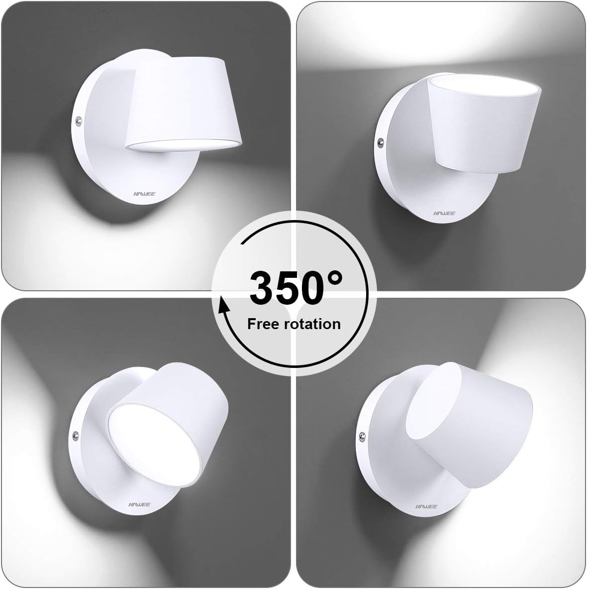 HAWEE Modern Wall Light LED Reading Spot Light 350° Swivel Nordic Style Wall Spotlight LED Wall Lamp for Bedroom Bedside Living Room Hallway Stairs Corridor - Image 3