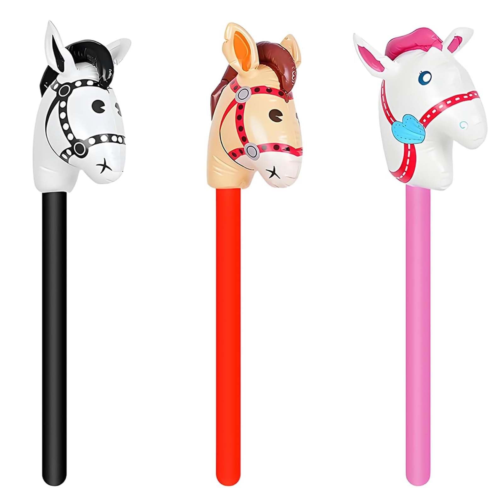 3 PCS Inflatable Horse Stick, Cute Inflatable Hobby Horse Hobby Horses Pony Stick, for Various Occasions, Christmas und Themed Birthday Parties and Cowboy Events Aged 15 and Above