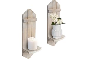 CEDARLUX Wall Candle Sconces Set of Two, Rustic Wood Wall Candle Holder Decor, Farmhouse Wooden Candle Holder Wall Decorations for Fireplace, Hallway, Living Room, Bedroom,Washed Brown